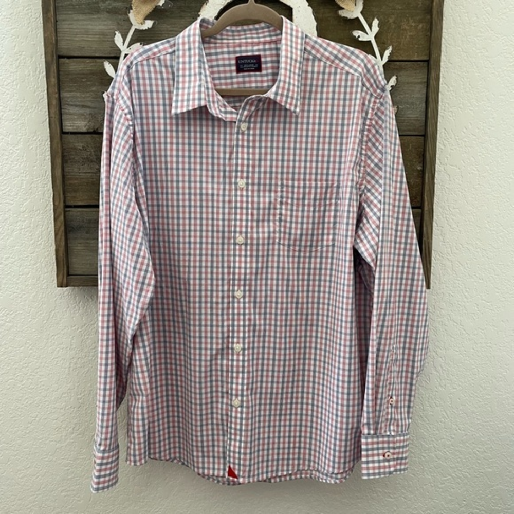 Untuckit Montiglet red navy plaid‎ button down shirt men’s XXL